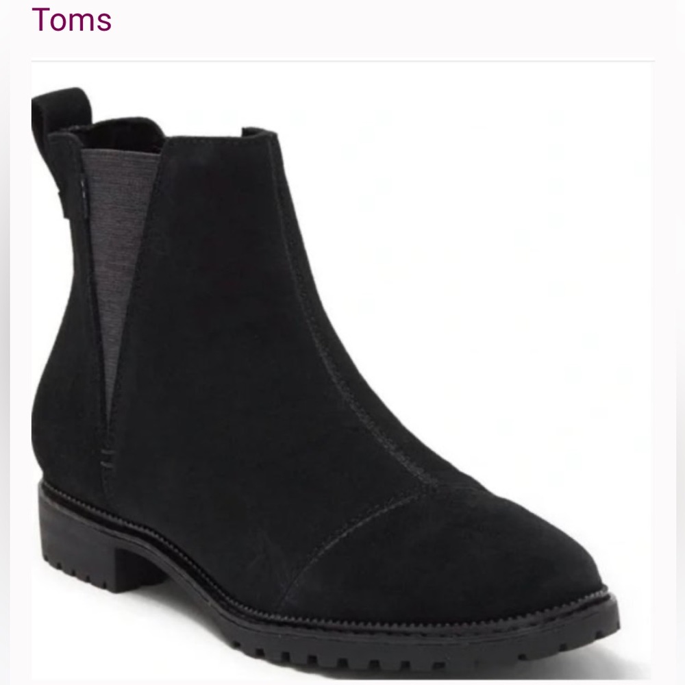 NWT Toms | Black Suede Cleo Water Resistant Chelsea Ankle Neutral Heel Boots - Picture 2 of 9